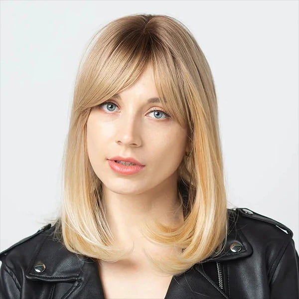 Lob with Curved Ends and Curtain Bangs 