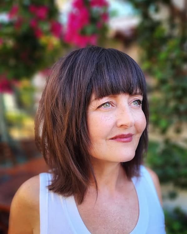 Long Layered Bob with Blunt Bangs