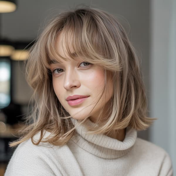 Messy Layered Lob with Wispy Bangs 
