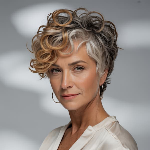 Mixed-Tone Angled Curly Pixie
