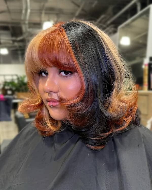 Multi-Colored Chunky Haircut with Full Bangs