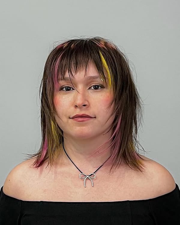 Multi-Coloured Edgy Haircut with Wispy Bangs 