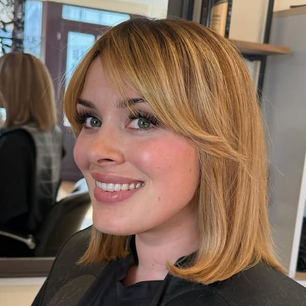 Perfectly Shaped Long Bob with Curtain Bangs 