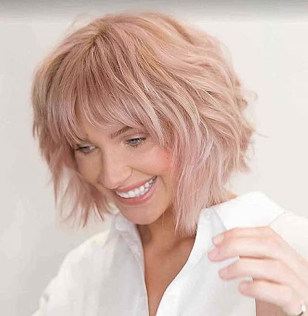 Pink Shaggy Bob with Messy Fringe