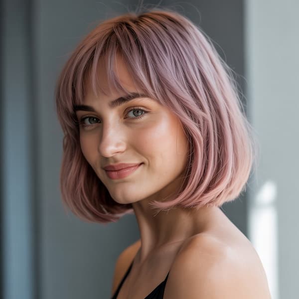 Pinkish Bob with Choppy Bangs  