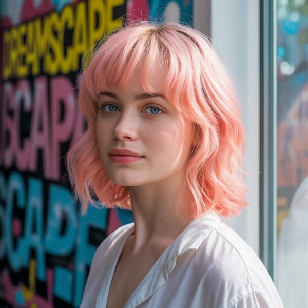 Pinkish Long Bob with Wispy Bangs