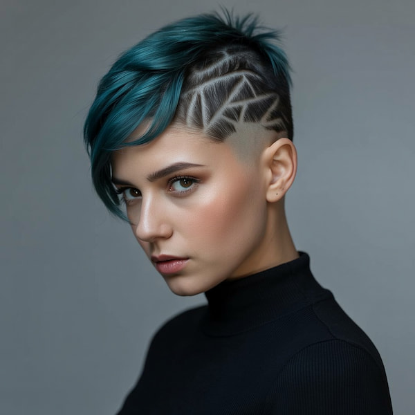 Punk Pixie with Artistic Drawings on Shaved Side 