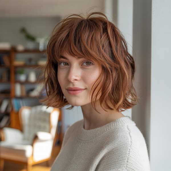 Shaggy Wavy Lob with Layered Bangs 