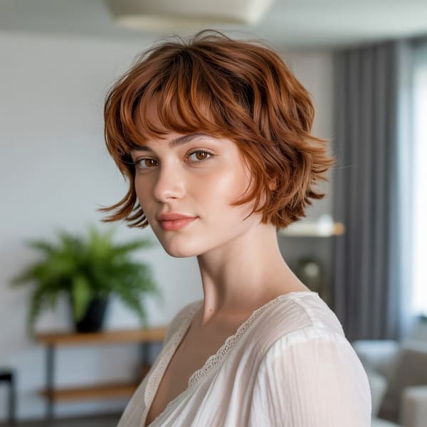 Short Wavy Haircut with Wispy Bangs