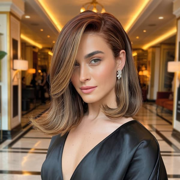 Side-Parted Layered Haircut with Long Side Bangs 