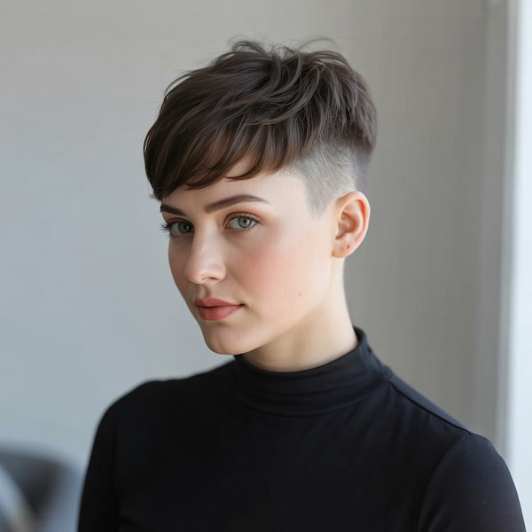 Side-Swept Pixie with Shaved Side and Back 
