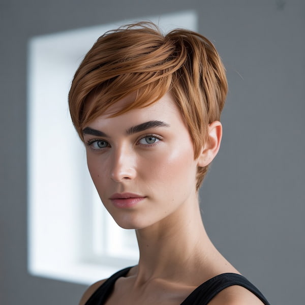 Simple Side-Parted Layered Pixie 