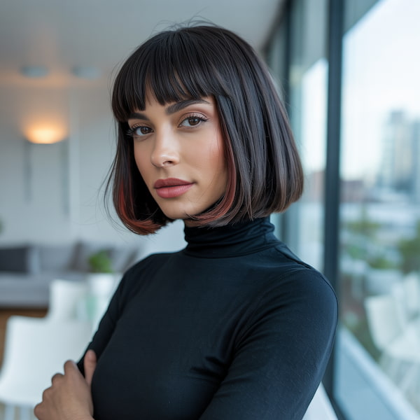 Sleek Bob with Low Lights and Wispy Fringe 