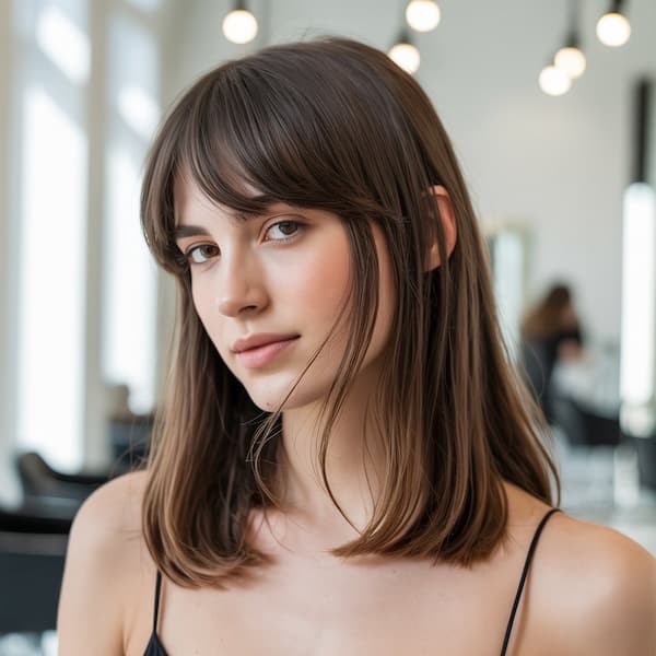 Sleek Lob with Wispy Bangs