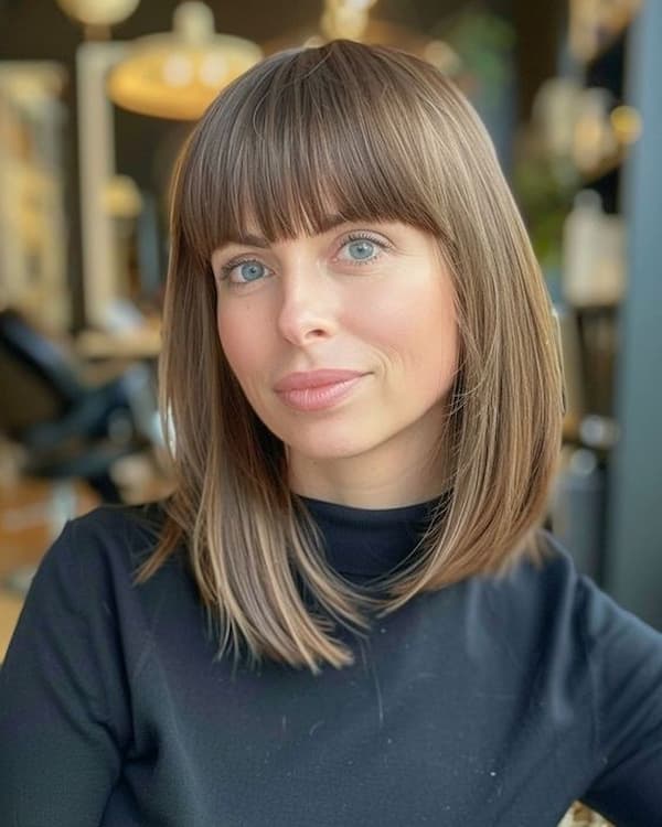 Smooth Layered Bob with Blunt Bangs 