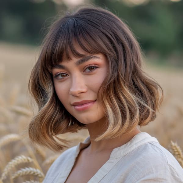 Smoothly Wavy Lob with Soft Bangs