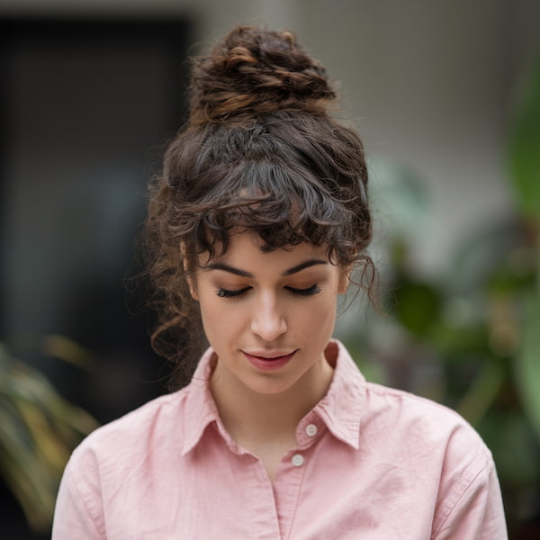 Textured Bun with Baby Bangs 