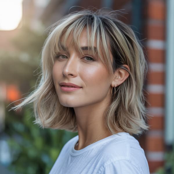 Thick Blonde Lob with Longer Bangs 