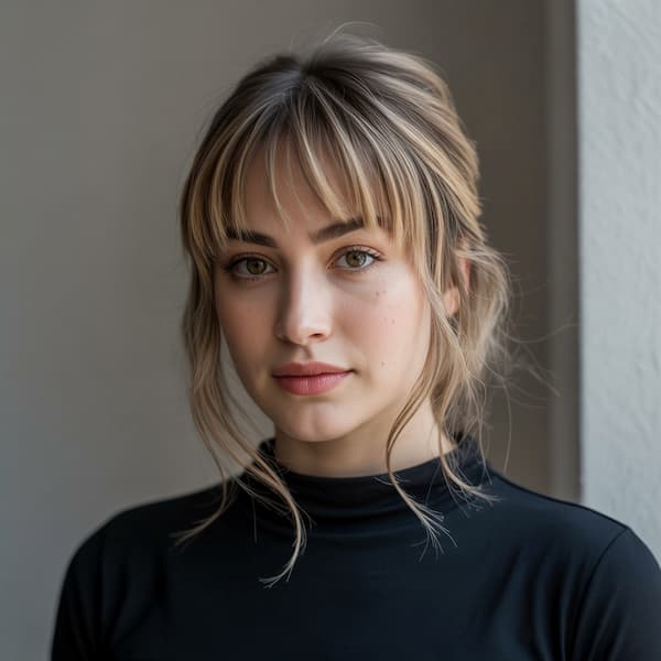 Updo with Wispy Bangs for Thick Hair