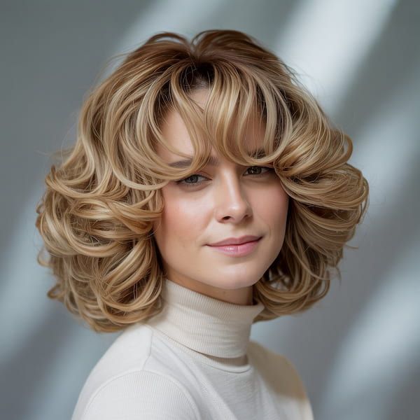 Voluminous Feathered Curly Haircut 