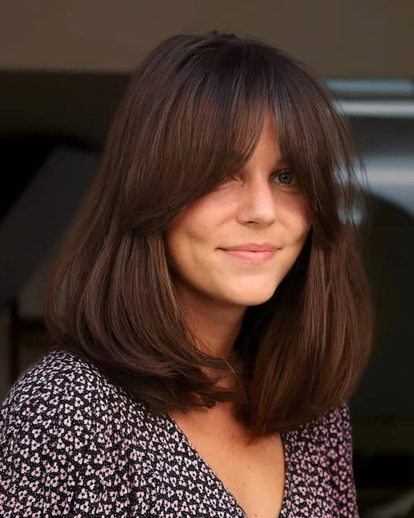 Voluminous Long Bob with Curtain Bangs 