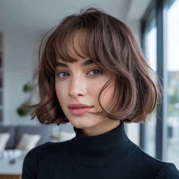 Wavy Bob with Wispy Bangs 