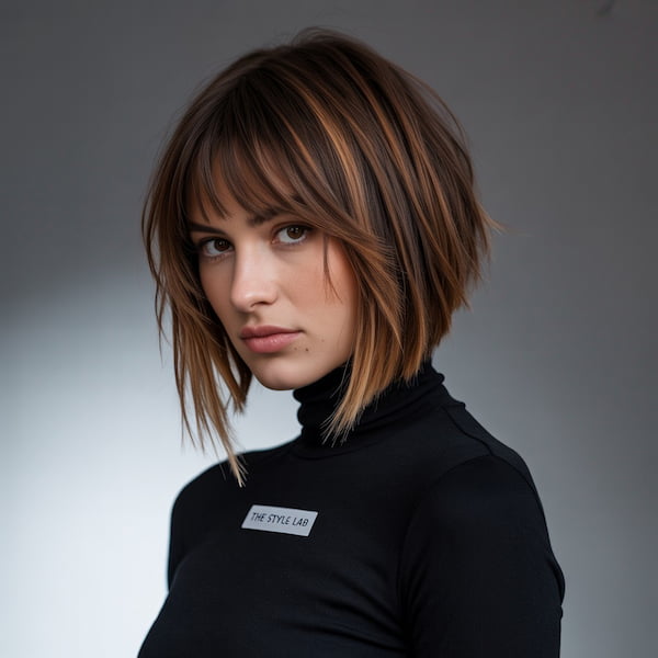 Angled Layered Bob with Wispy Bangs
