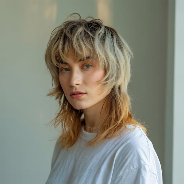 Blonde and Brown Shaggy Mullet