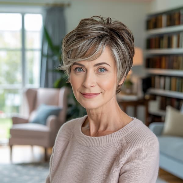 Brown Pixie with Gray Lowlights