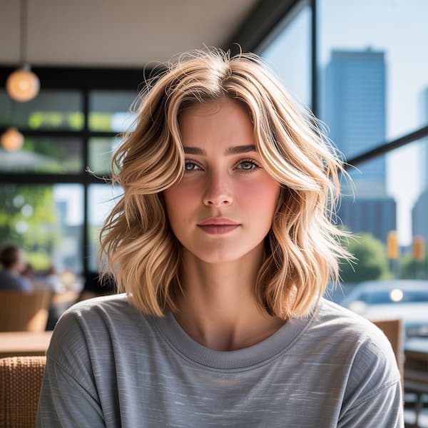 Centre-Parted Wavy Haircut for Full Face