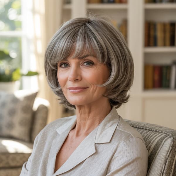 Choppy Layered Bob and Bangs for Women Older 50