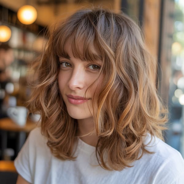 Choppy Wavy Haircut with Wispy Bangs