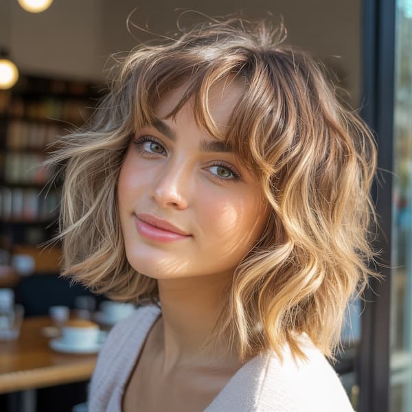Choppy Wavy Lob with Wispy Bangs 
