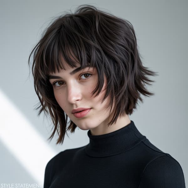 Edgy Choppy Bob with Face Framing Layers and Choppy Bangs 