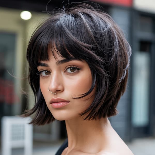 French Layered Bob with Choppy Bangs