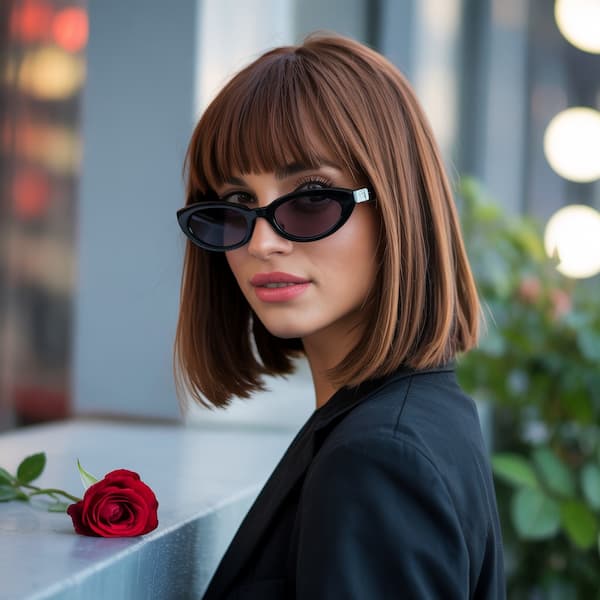 Glam Straight Layered Bob with Blunt Bangs 