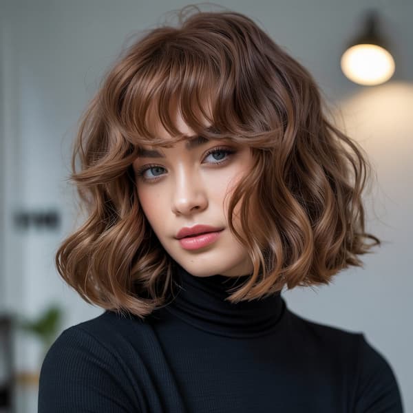 Glam Wavy Haircut with Choppy Bangs