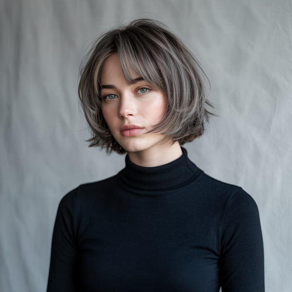 Gray Layered Bob with Curtain Bangs 
