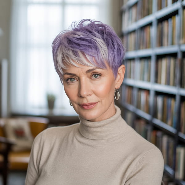 Gray Pixie with Purple Highlights