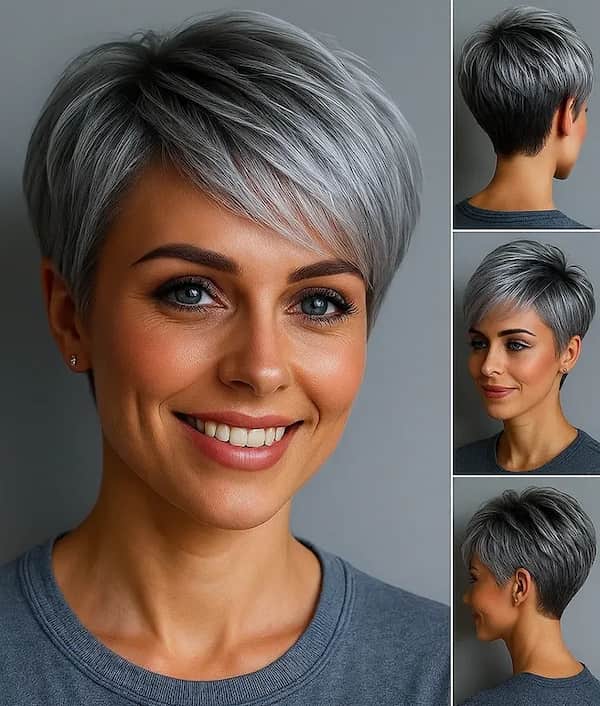 Gray Stacked Pixie with Side Bangs 