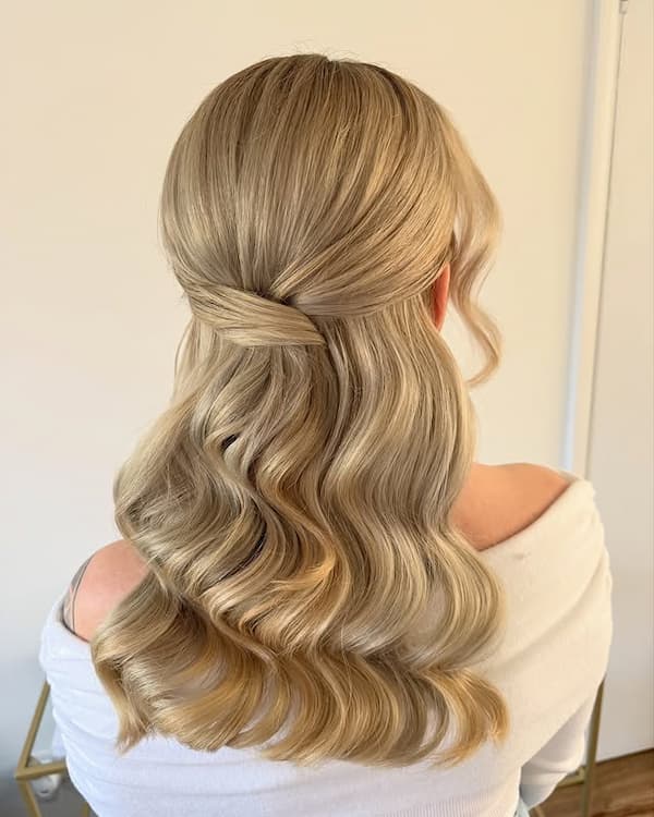 Half Down Glam Waves for Weddings