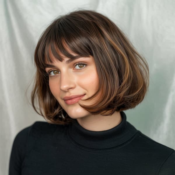 Layered Bob with Curved Ends and Wispy Layers 