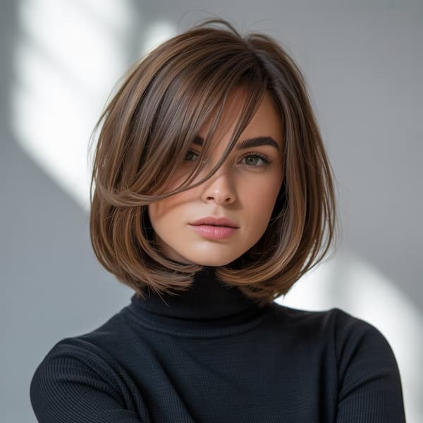 Long Layered Bob with Long Side Bangs 