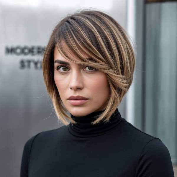 Mixed-Tone Layered Bob with Side Bangs 