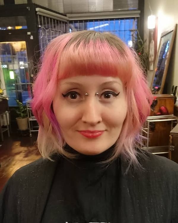 Pink Layered Bob with Blunt Bangs