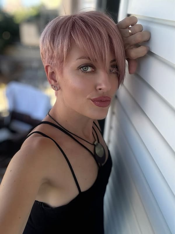Pinkish Capped Pixie with Longer Bangs