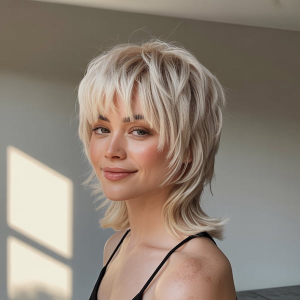 Smoothly Layered Blonde Shaggy Mullet