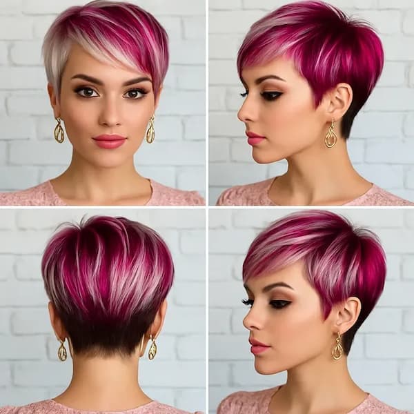 Stacked Pixie with Pop of Pink