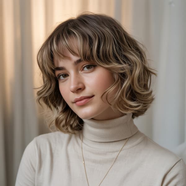 Wavy Shaggy Bob with SEE-Through Bangs 
