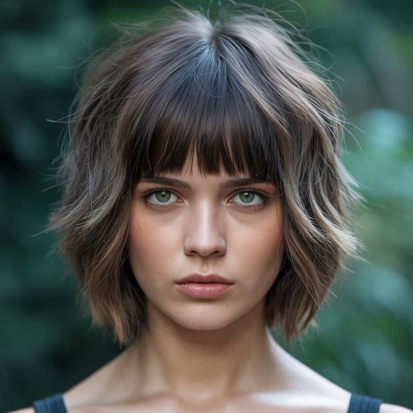 Wolfy Bob with Blunt Fringe 